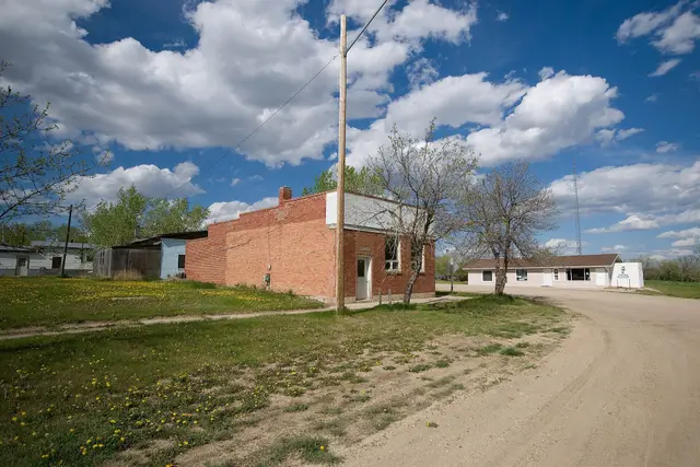 Brick building and gravel road